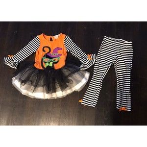 Emily Rose Girls' Long Sleeve Cute Halloween Cat Applique Tutu Legging Set 2T